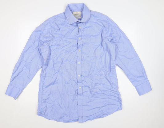 Hawes & Curtis Men's Blue Classic Fit Long Sleeve Dress Shirt 16.5/34 Cotton