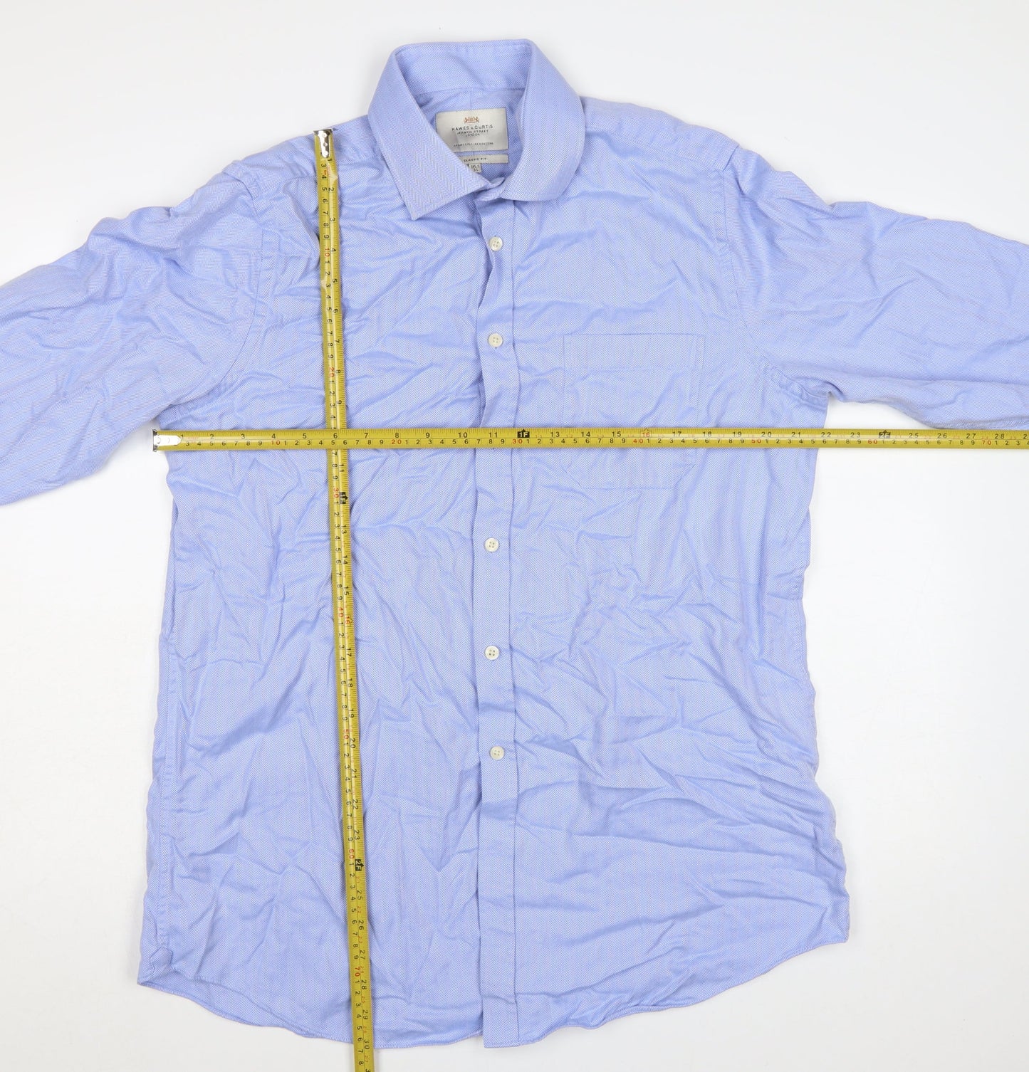 Hawes & Curtis Men's Blue Classic Fit Long Sleeve Dress Shirt 16.5/34 Cotton