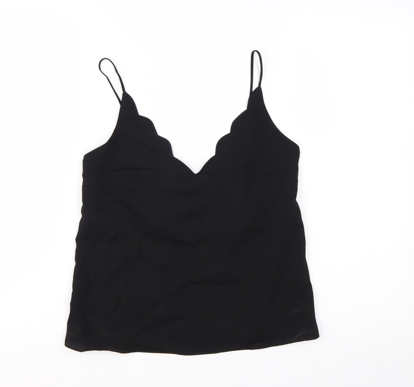 Topshop Womens Black Camisole Tank Top Size 4 Satin V-Neck