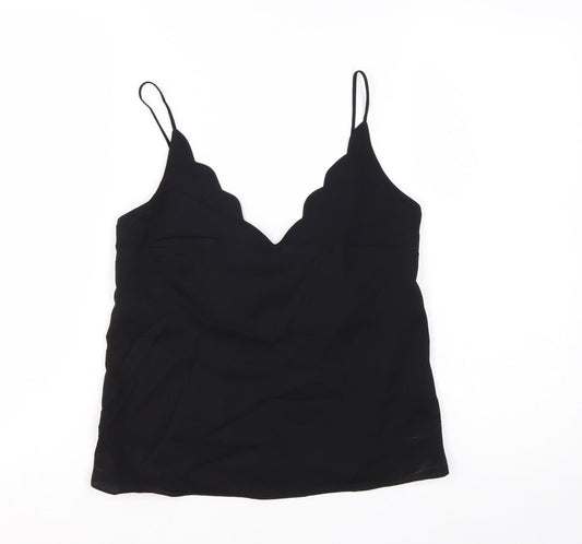 Preloved Topshop Womens Black Camisole Tank Top Size 4 Satin V-Neck - Front