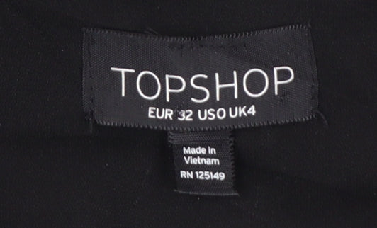 Topshop Womens Black Camisole Tank Top Size 4 Satin V-Neck