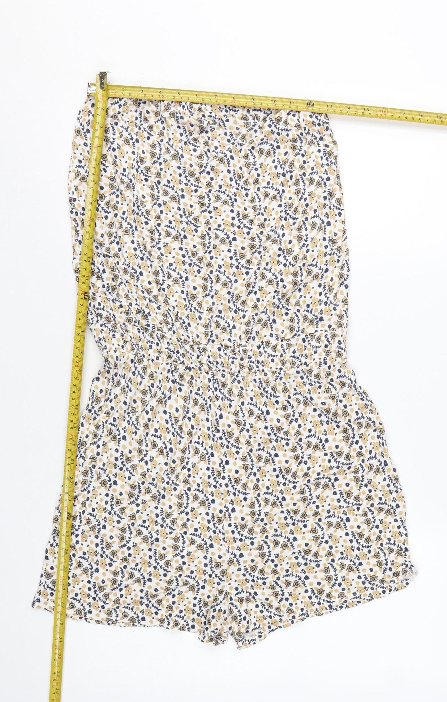 Next Women Beige Floral Sleeveless Playsuit Size S