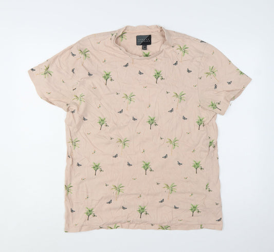 Broken Standard Men Beige Palm Tree Graphic Print T-Shirt XL