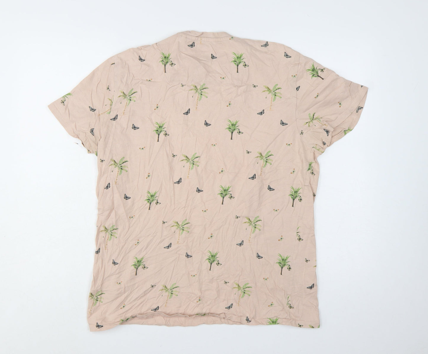 Broken Standard Men Beige Palm Tree Graphic Print T-Shirt XL