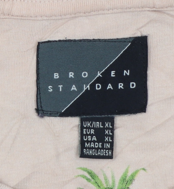 Broken Standard Men Beige Palm Tree Graphic Print T-Shirt XL