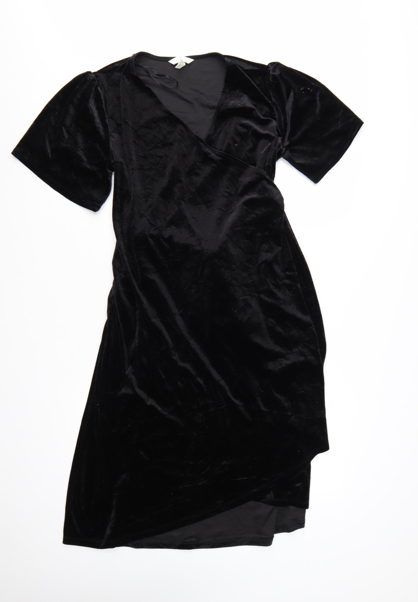H&M Maternity Black Velvet Wrap Midi Dress Size 12
