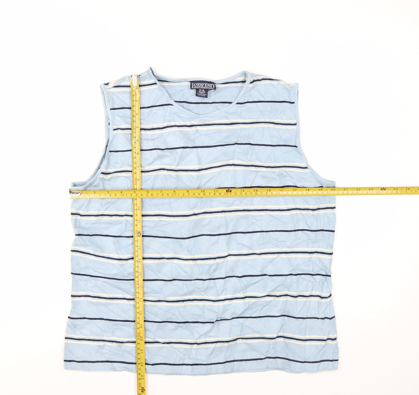 Lands' End Women's Blue Striped Sleeveless Tank Top L 14-16