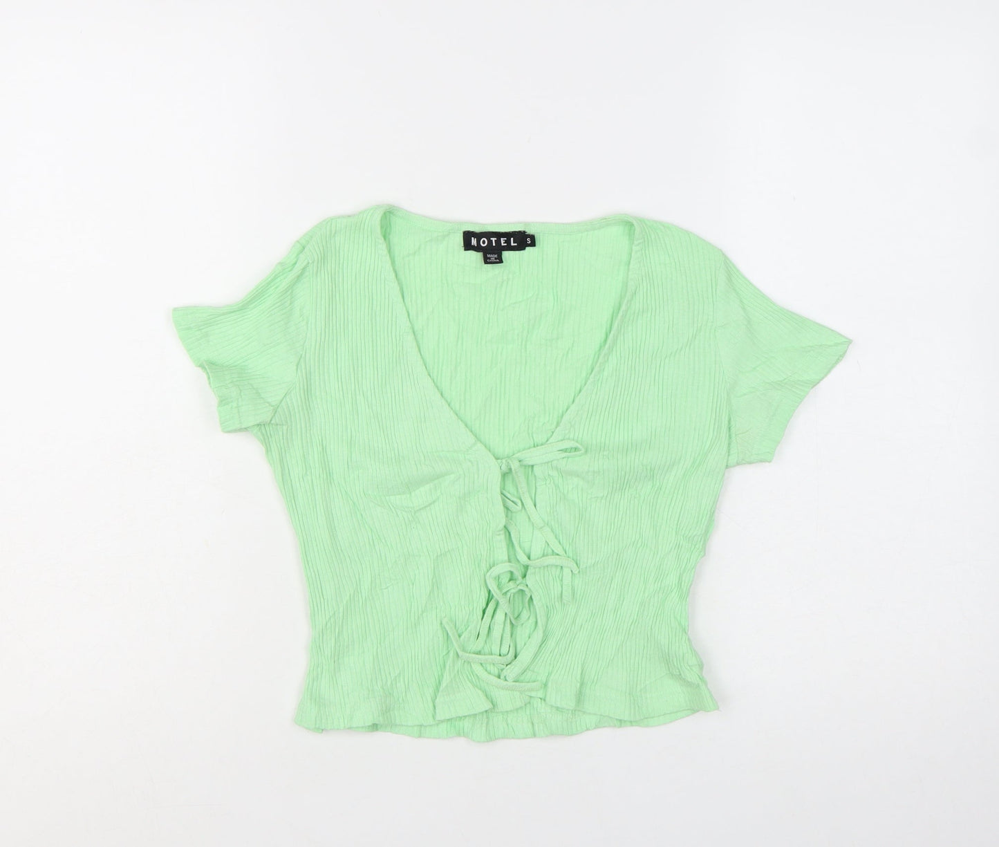 Motel Women's Green Cropped Tie Front V-Neck Top Size S
