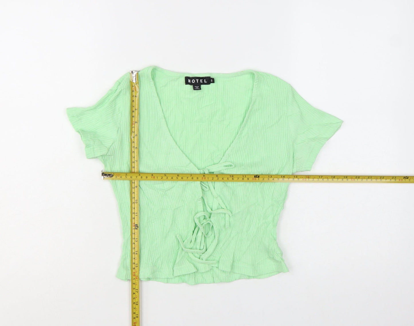 Motel Women's Green Cropped Tie Front V-Neck Top Size S