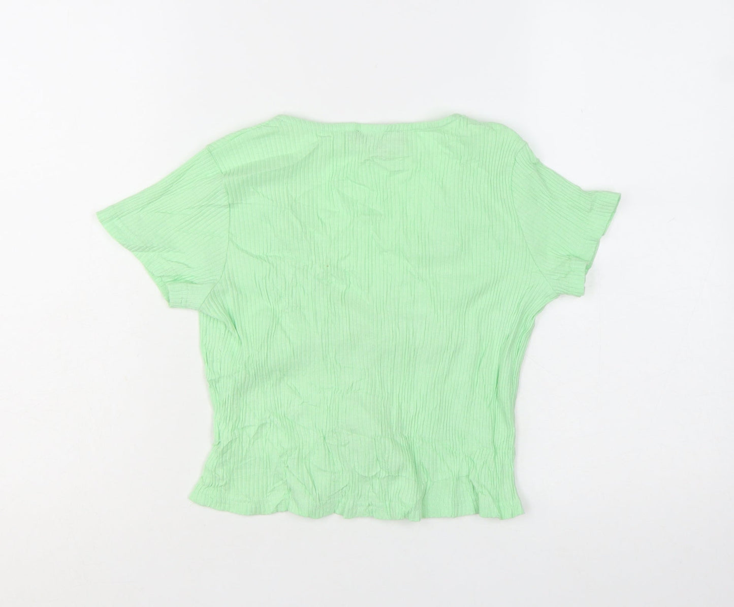 Motel Women's Green Cropped Tie Front V-Neck Top Size S