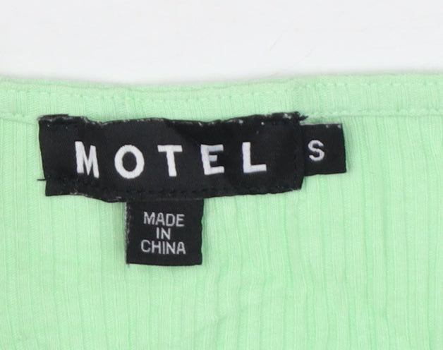 Motel Women's Green Cropped Tie Front V-Neck Top Size S