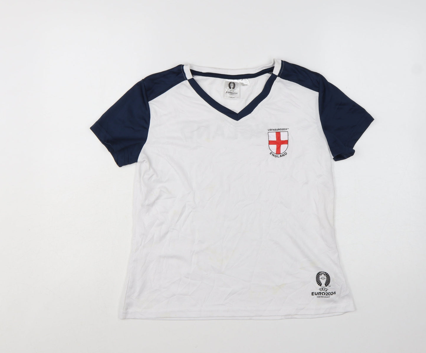 UEFA Women White England Euro 2024 V-Neck T-Shirt S