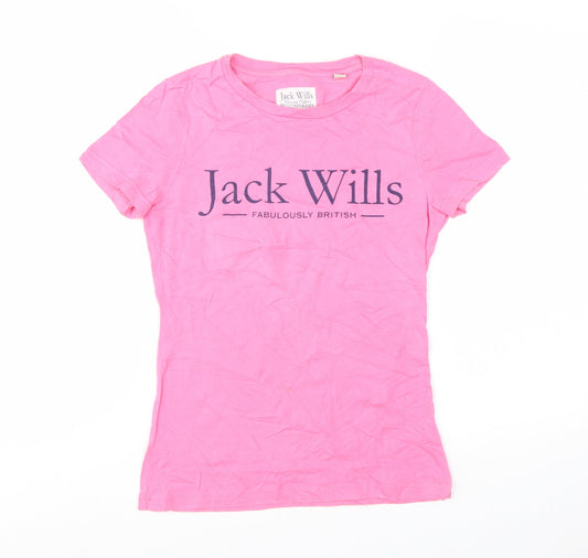 Preloved Jack Wills Womens Pink Basic Cotton Crew Neck T-Shirt UK 8 - Front
