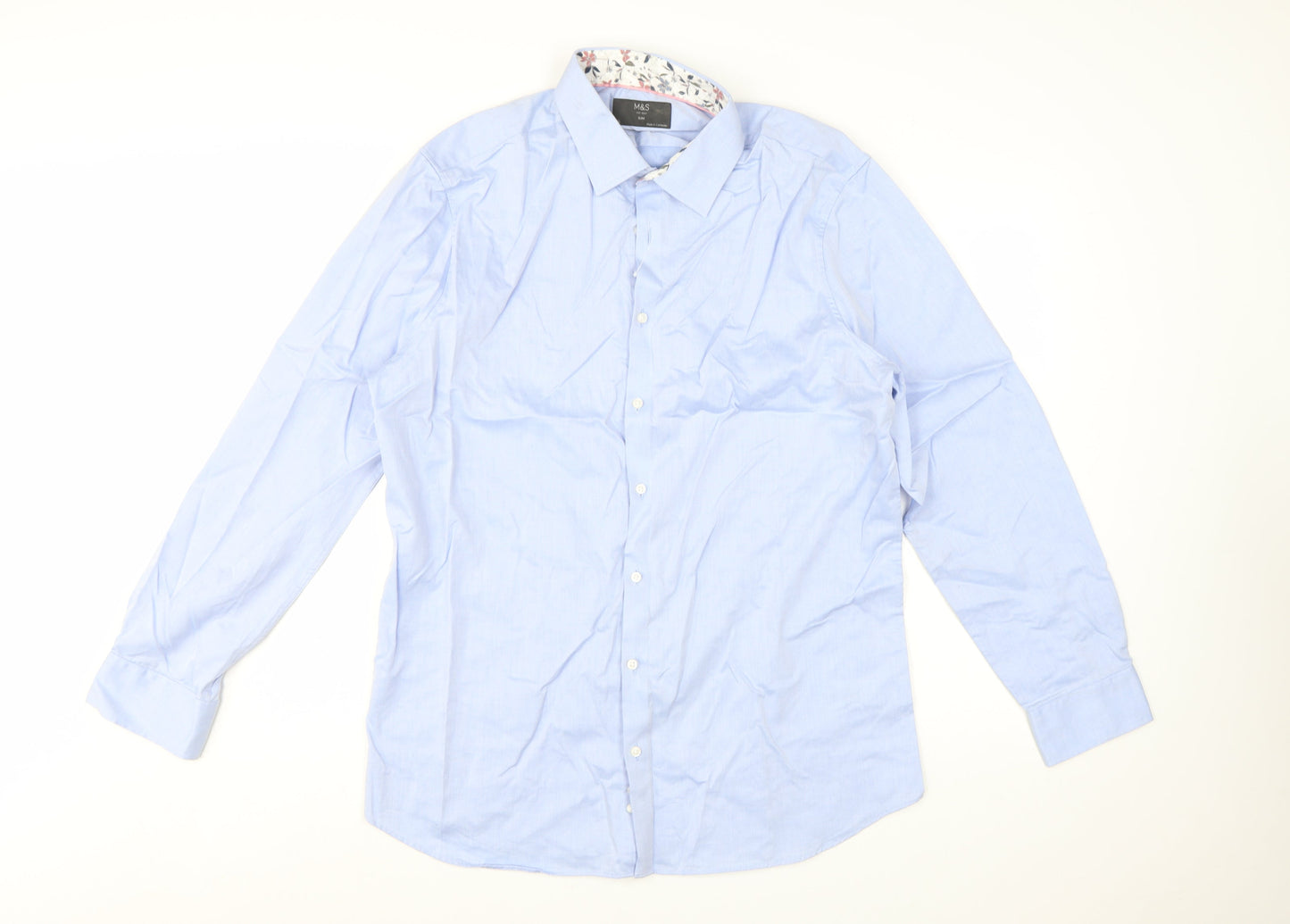 Marks and Spencer Men's Blue XL Slim Fit Pure Cotton Formal Shirt