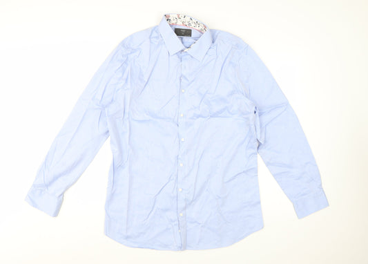 Marks and Spencer Men's Blue XL Slim Fit Pure Cotton Formal Shirt