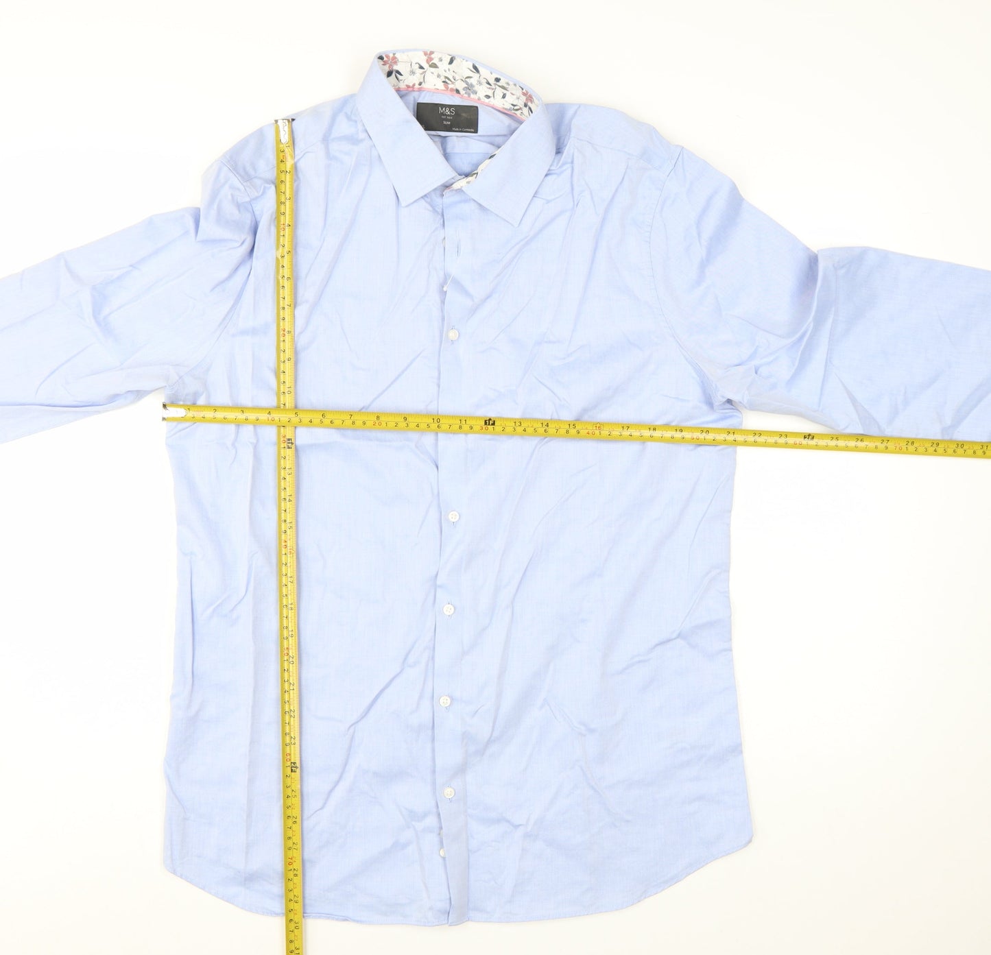 Marks and Spencer Men's Blue XL Slim Fit Pure Cotton Formal Shirt