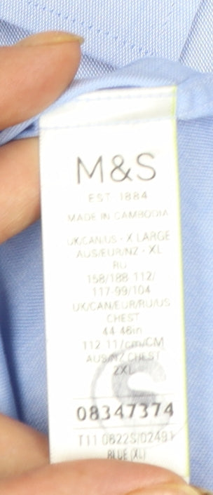 Marks and Spencer Men's Blue XL Slim Fit Pure Cotton Formal Shirt