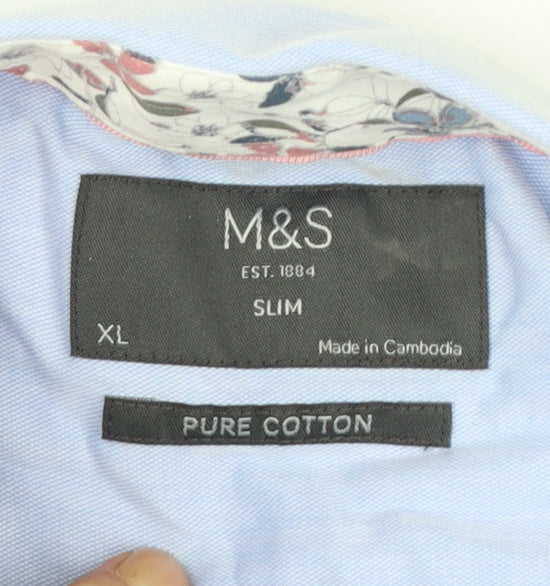 Marks and Spencer Men's Blue XL Slim Fit Pure Cotton Formal Shirt