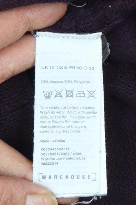 Warehouse Women Purple Mock Neck Long Sleeve Jumper Size 12