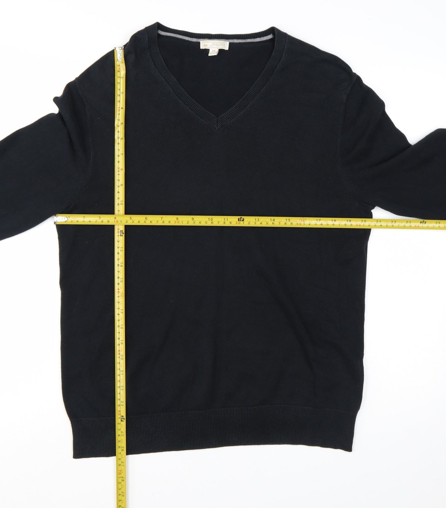 Gap Men's Black Cotton V-Neck Pullover Jumper Size L