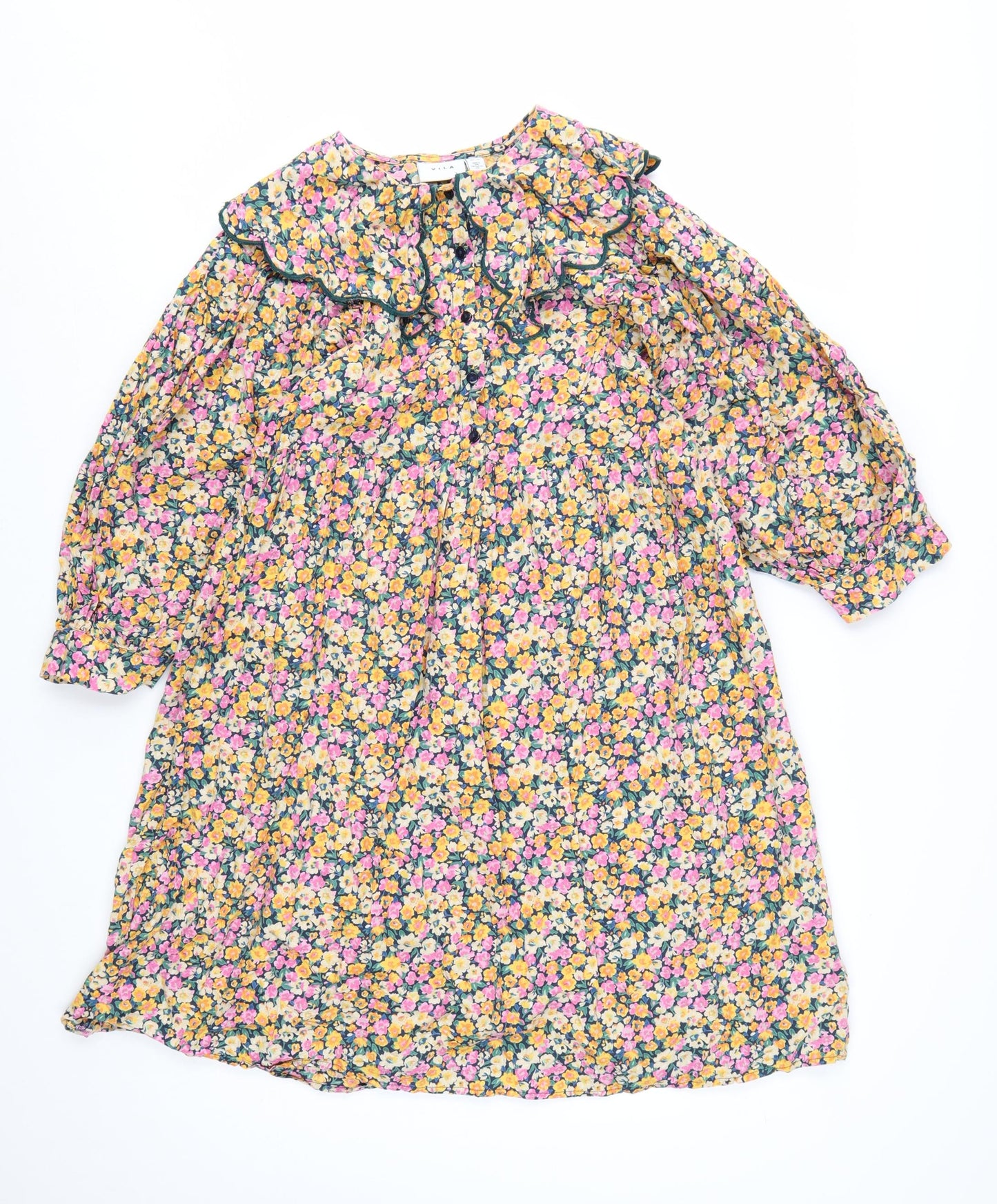 Vila Women's Multicoloured Floral A-Line Knee Length Dress Size 10