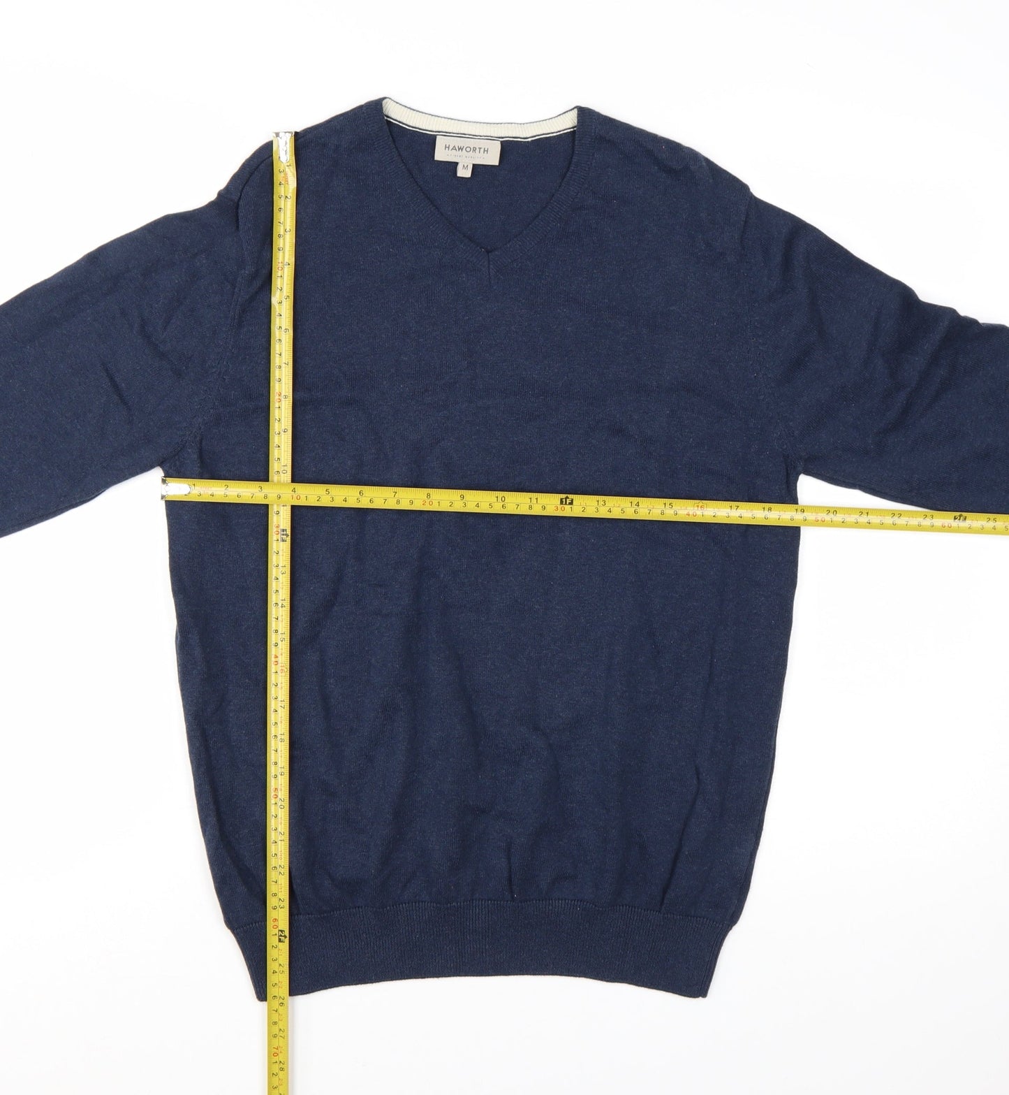Haworth Mens Blue V-Neck Cotton Pullover Jumper M