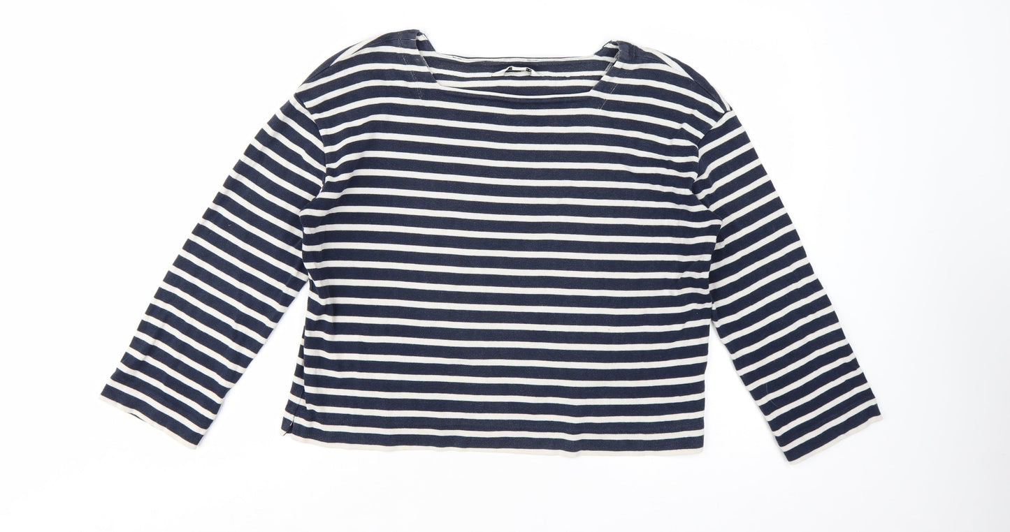 Whistles Womens Blue White Striped Long Sleeve Cotton Top M