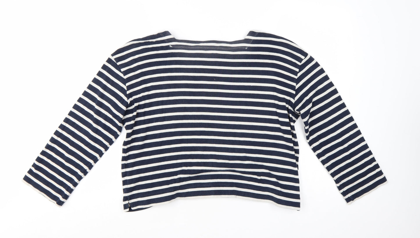 Whistles Womens Blue White Striped Long Sleeve Cotton Top M