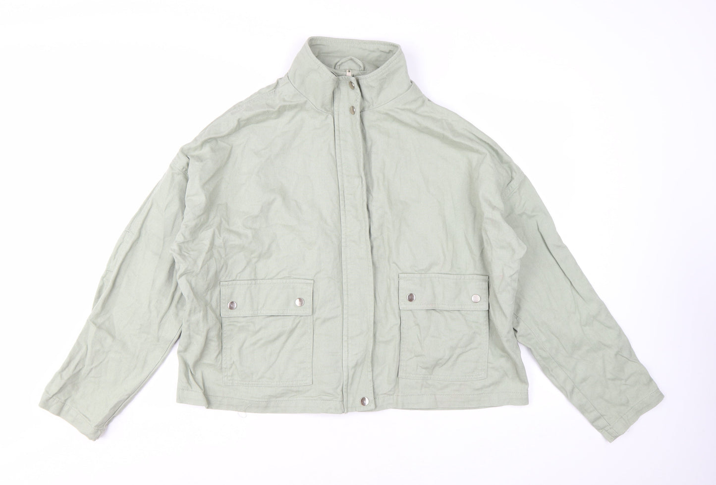 New Look Women Green Cotton Basic Jacket Size 20 Casual Twill Zip-Up