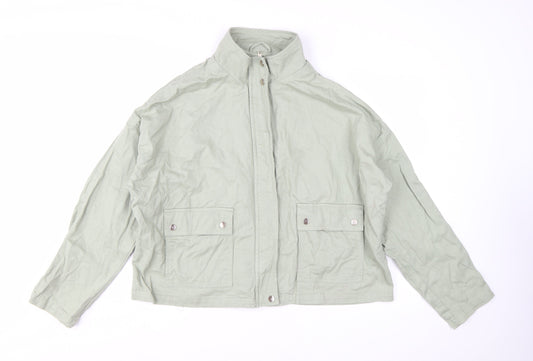 New Look Women Green Cotton Basic Jacket Size 20 Casual Twill Zip-Up