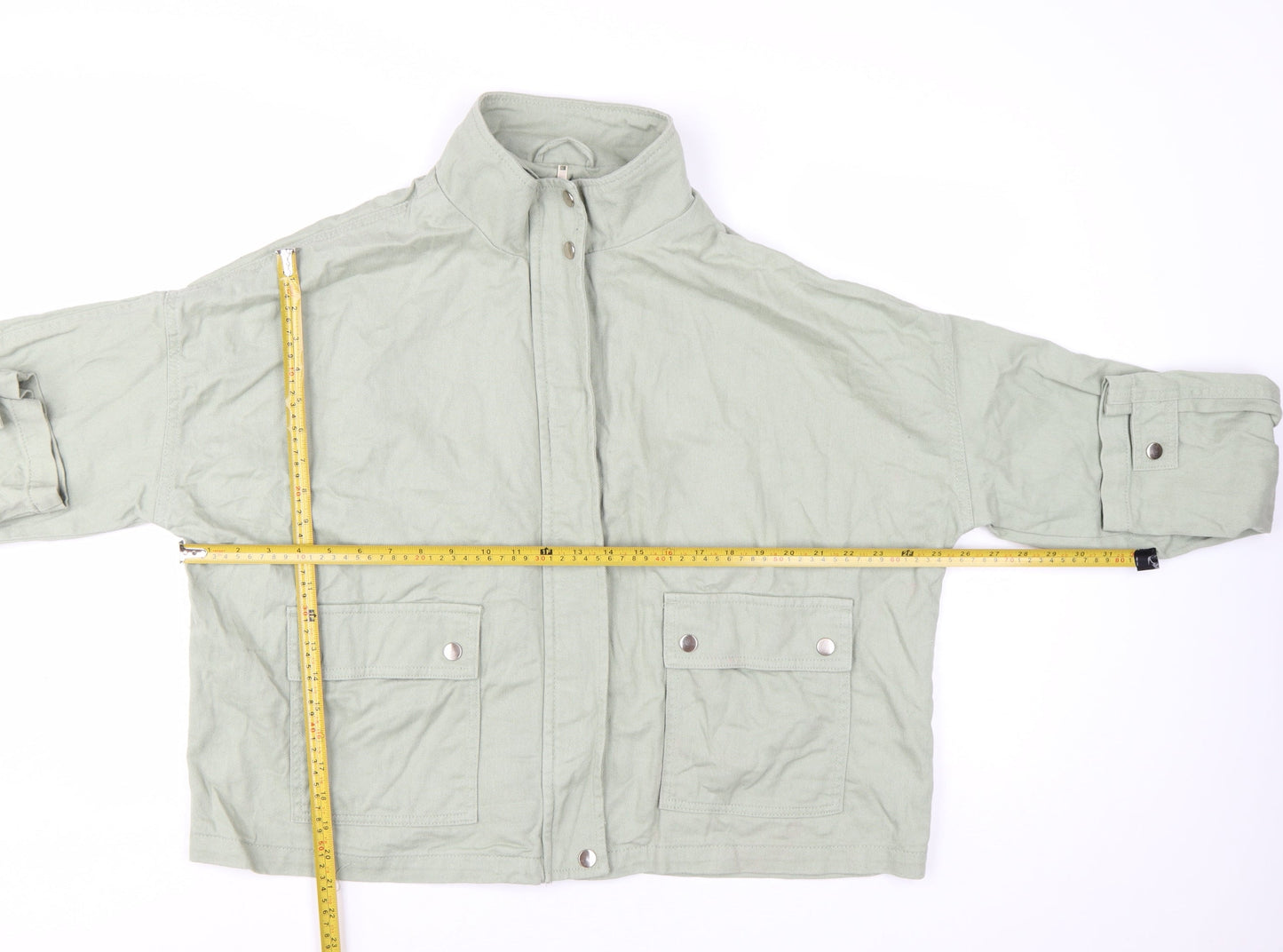 New Look Women Green Cotton Basic Jacket Size 20 Casual Twill Zip-Up