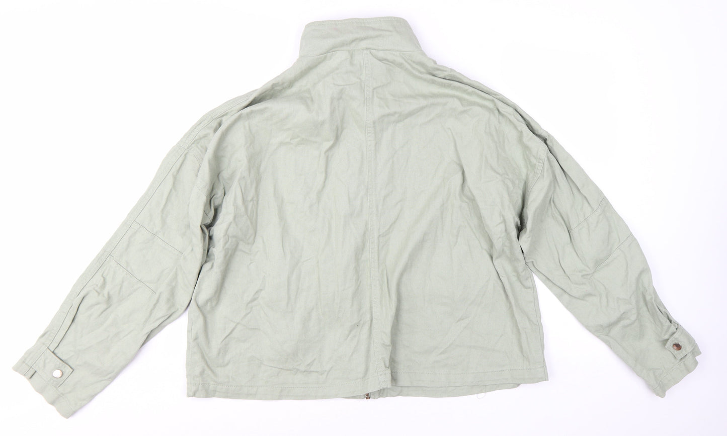 New Look Women Green Cotton Basic Jacket Size 20 Casual Twill Zip-Up