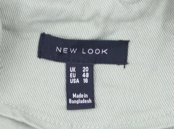 New Look Women Green Cotton Basic Jacket Size 20 Casual Twill Zip-Up