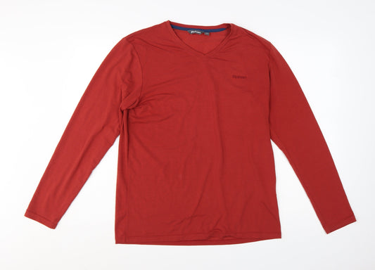 Rohan Men's Red V-Neck Long Sleeve Cotton T-Shirt Size S