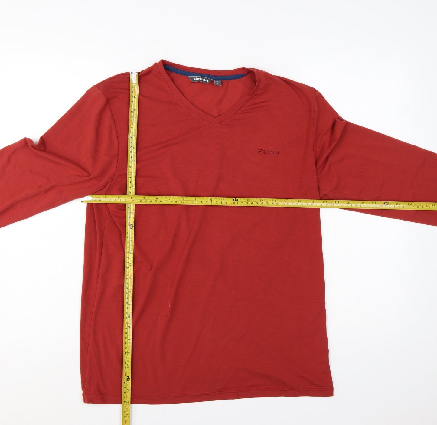 Rohan Men's Red V-Neck Long Sleeve Cotton T-Shirt Size S