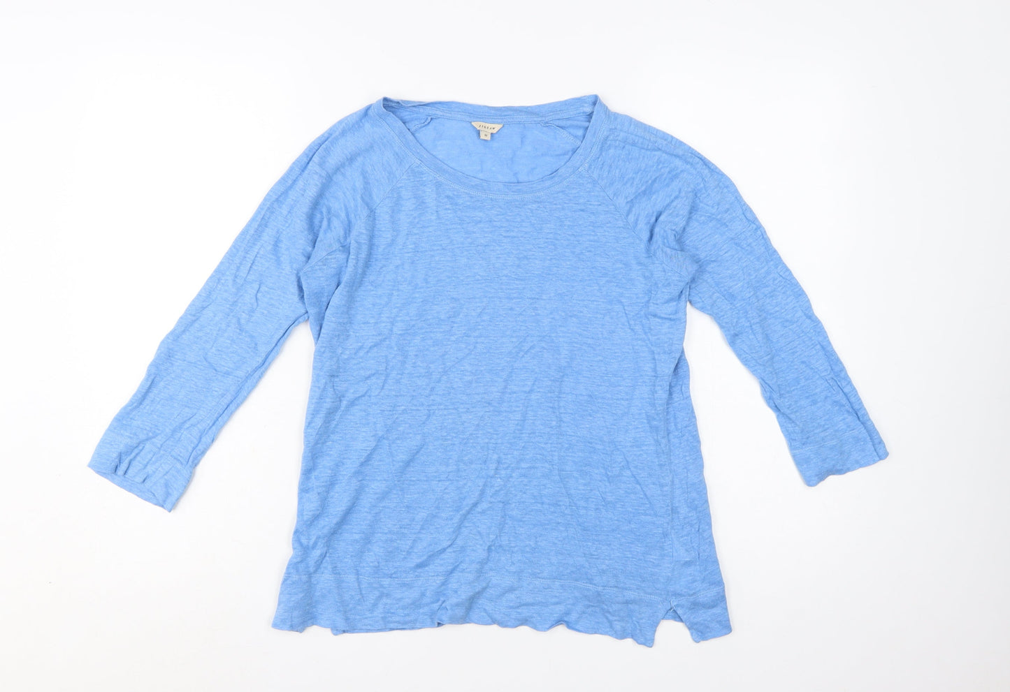 Jigsaw Women Blue Linen 3/4 Sleeve Basic T-Shirt M