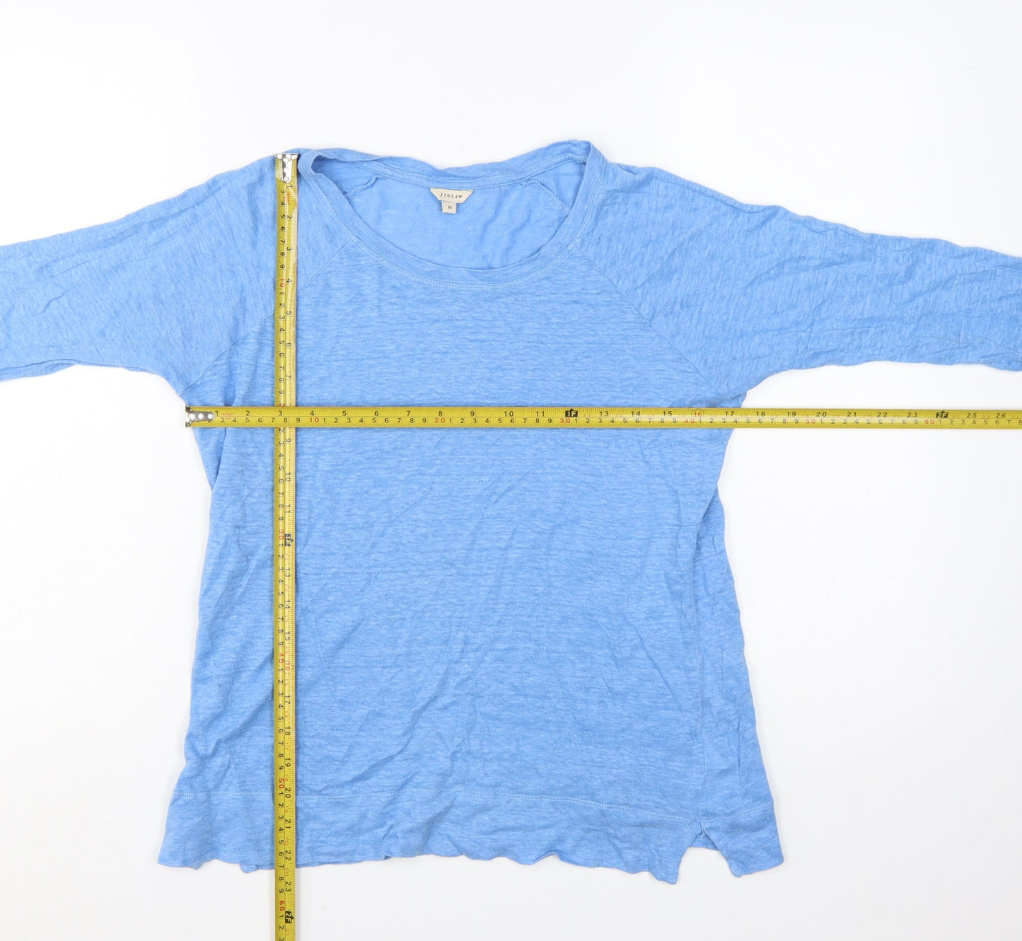 Jigsaw Women Blue Linen 3/4 Sleeve Basic T-Shirt M