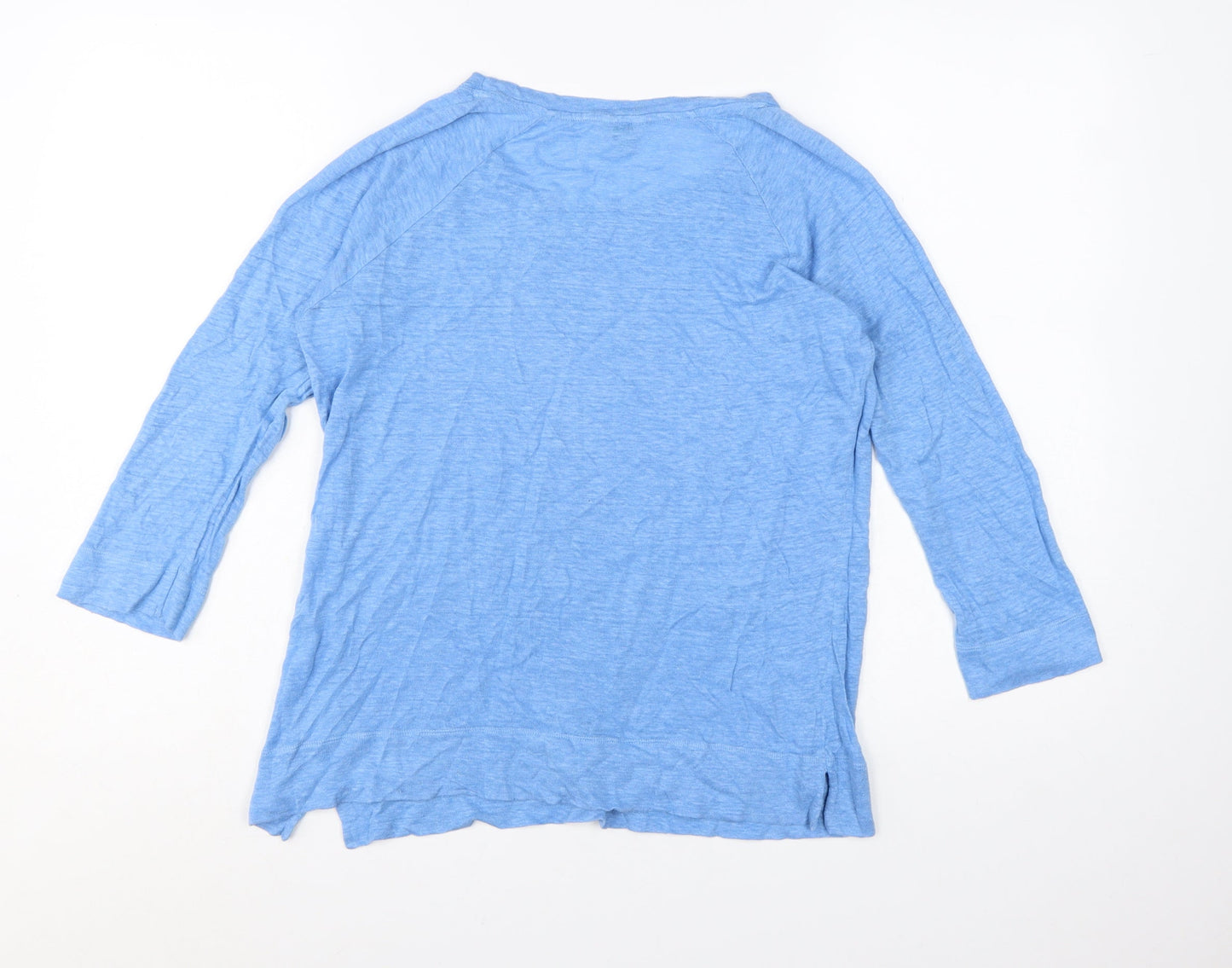 Jigsaw Women Blue Linen 3/4 Sleeve Basic T-Shirt M