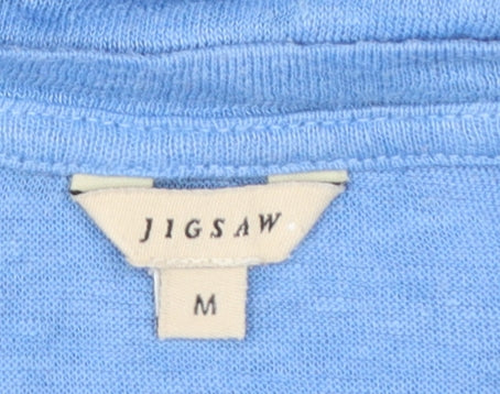 Jigsaw Women Blue Linen 3/4 Sleeve Basic T-Shirt M