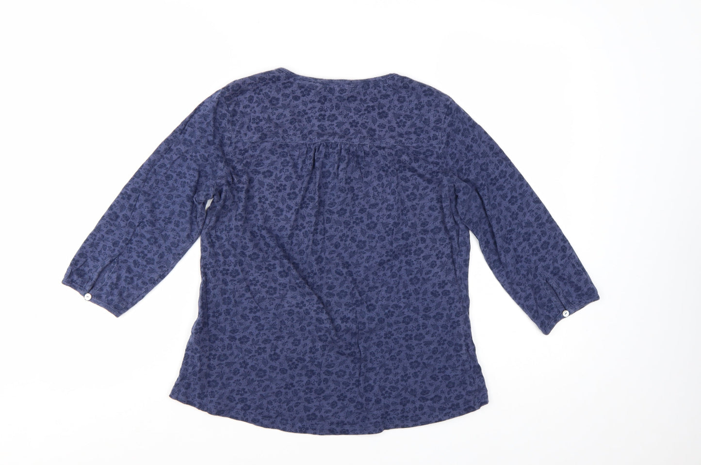 FatFace Womens Blue Floral 3/4 Sleeve Cotton Button-Up Top Size 12