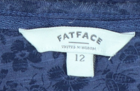 FatFace Womens Blue Floral 3/4 Sleeve Cotton Button-Up Top Size 12