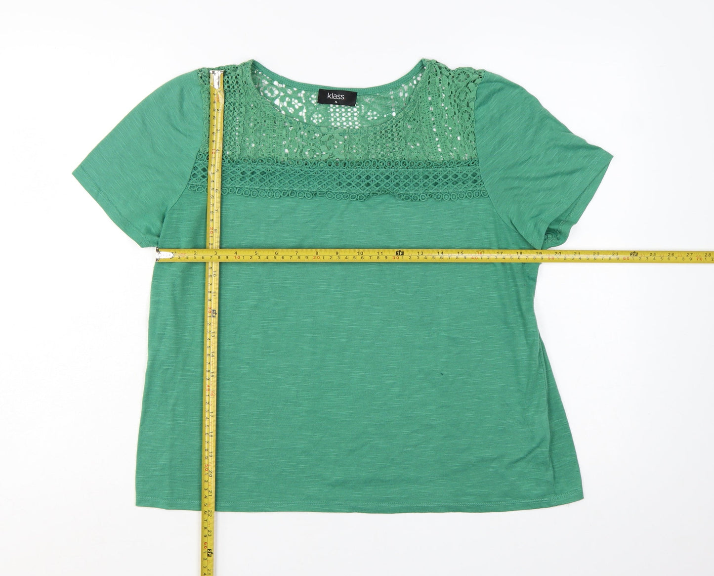 Klass Women Green Short Sleeve Crochet Detail T-Shirt XL
