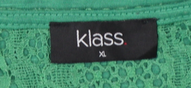 Klass Women Green Short Sleeve Crochet Detail T-Shirt XL