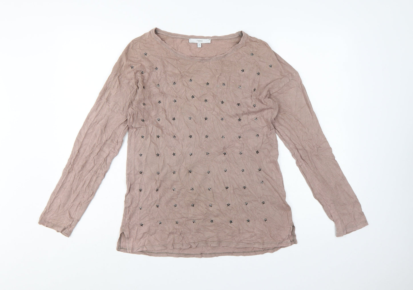 Next Women Beige Beaded Star Long Sleeve Jersey Top Size 8