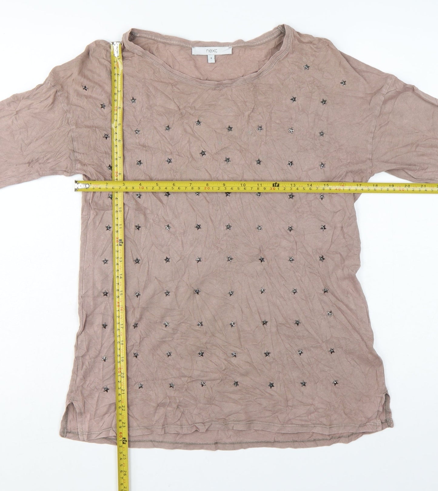 Next Women Beige Beaded Star Long Sleeve Jersey Top Size 8