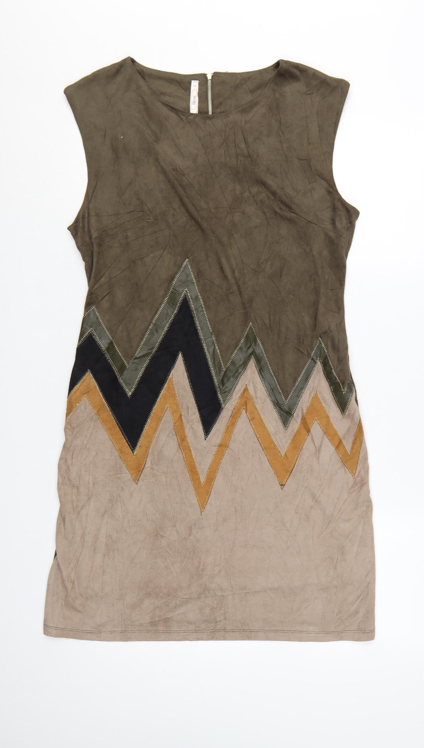 Stella Morgan Women’s Green Geometric Sleeveless Shift Dress Size 12