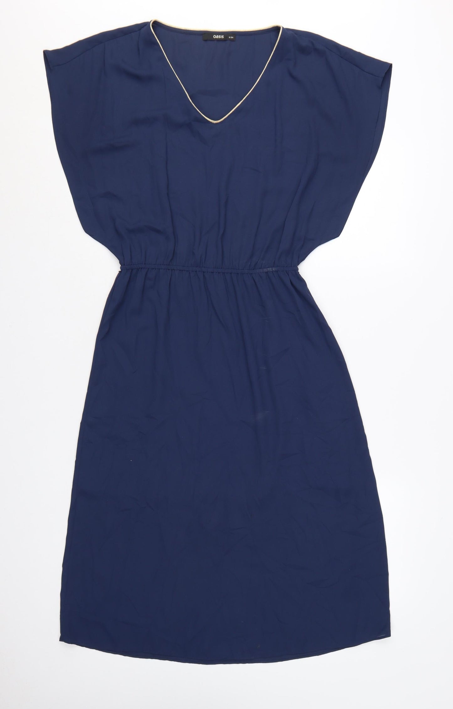 Oasis Women Blue V-Neck Shift Dress Size 8 Knee Length Lightweight