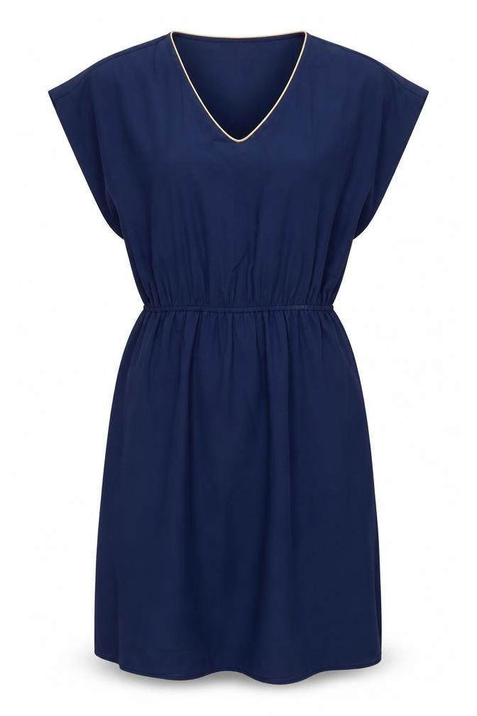 Oasis Women Blue V-Neck Shift Dress Size 8 Knee Length Lightweight