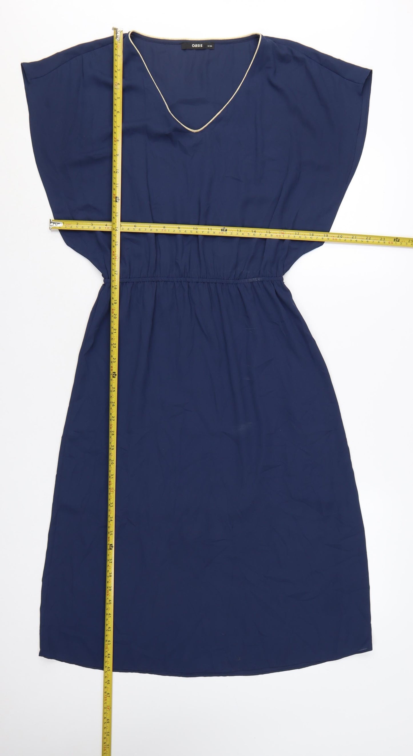 Oasis Women Blue V-Neck Shift Dress Size 8 Knee Length Lightweight