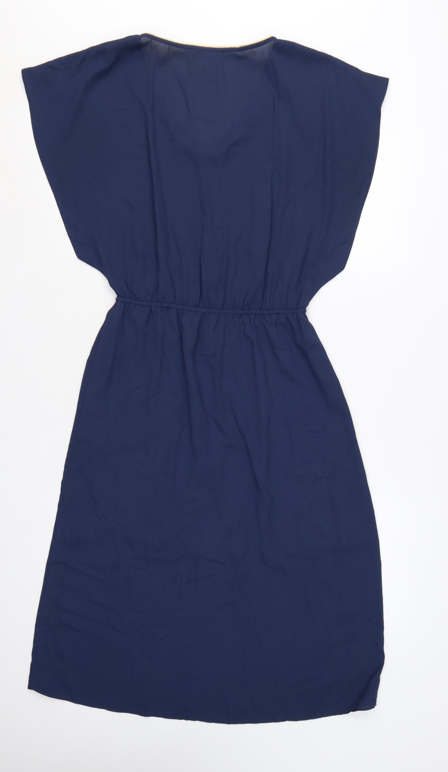 Oasis Women Blue V-Neck Shift Dress Size 8 Knee Length Lightweight